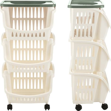 Chariot avec des roues et un plateau - Blanc/Vert - L 39,5 x l 30 x H 77 cm - Livraison gratuite