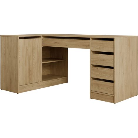 Mesa de ordenador esquinera Comfivo Terros III, Roble, Con puertas, Con cajones, Rectangular, Número de puertas: 0, Número de cajones: 0, 76x158x98cm