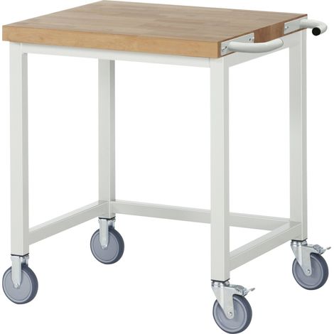 Werkbank B750xT700xH880mm Buche massiv lichtgrau fahrbar RAU (1/3)