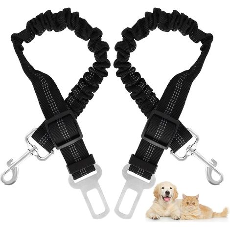 Ceinture de sécurité pour chien - Harnais de voiture - 2 pièces - 2,5 x 45-74 cm - Laisse pour animal de compagnie - Réglable - Ceinture de sécurité (1/5)