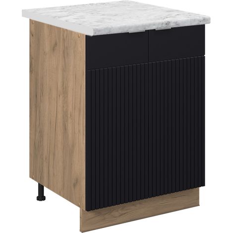 Meuble bas de cuisine Fame-Line, Noir rayé, 60 cm, PT Marbre, Vicco