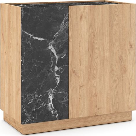 AUREN - Mini commode 2 portes 80 cm en mélamine - Chêne clair