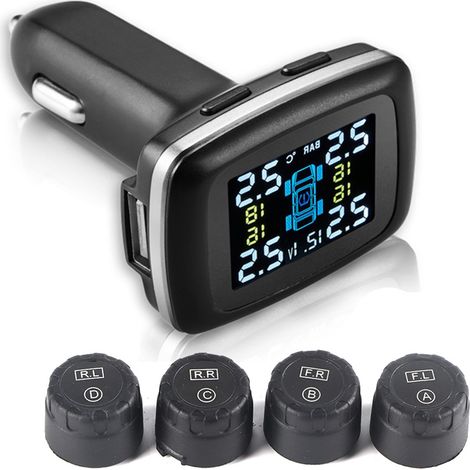 Kit TPMS 4 Capteurs Externes Surveillance Pression Pneus Allume-Cigare