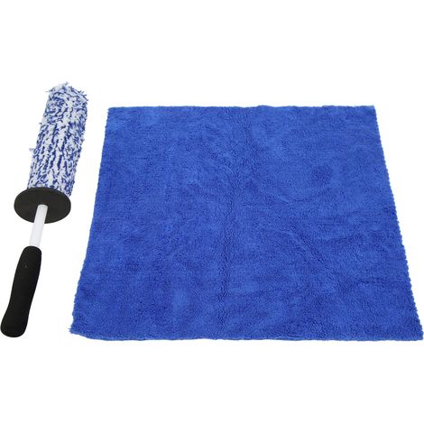 Jeu de 2 brosses et chiffons de nettoyage pour jantes et pneus, bleu, pour camion, vélo, pot d'échappement, pare-chocs, garde-boue et sièges. (1/5)