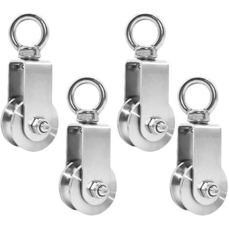 pieces 34 mm pulleys with ball bearings, lifting pulley load capacity 250 kg, stainless steel pulleys for rope fitness (4 pieces, 34 mm) MUMU (1/4)