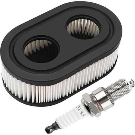 1 Pièces Filtre à Air Tondeuse à Gazon et 1 Pièces Bougies d'allumage, Compatibles avec Briggs & Stratton 798452 593260 Moteur (1/2)