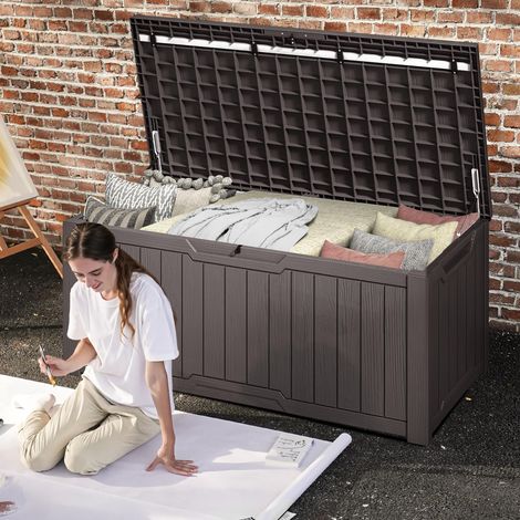 Boîte de rangement d'extérieur pour jardin, 450 L, 142,1 x 67,6 x 60 cm, étanche, verrouillable en toute sécurité, poignées de transport latérales, résistante aux intempéries, boîte de terrasse (1/5)