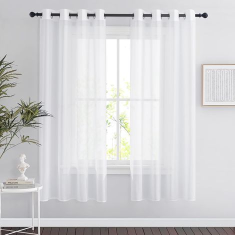 2PCS 137180cm Rideau Voilage - Double Panneaux Rideau en Voile Tulle avec Oeillets Draperies Souple Moderne pour Décoration blanc (1/5)