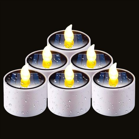 Solarbetriebene Outdoor-Kerzen - Wasserdichte LED-Teelichter mit Dämmerungssensor (6er-Pack) - Wiederverwendbare Dekorationslichter für Laternen, Gärten, Camping und Wohndekoration (5,8 x 5 cm)