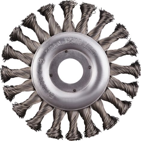 Brosse circulaire en acier Rhodius SRBZ avec fils d'acier torsadés pour meuleuses angulaires, 115 x 12 x 23 x 22,23 mm (1/2)