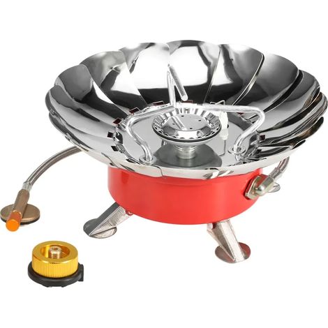 Réchaud à gaz à allumage piézoélectrique avec tuyau allongé, idéal pour la cuisine en extérieur, coupe-vent, pliable, pour le camping, les pique-niques et les barbecues. Réchaud de cuisine portable. (1/5)