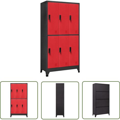 The Living Store Armoire à casiers Anthracite et rouge 90x45x180 cm Acier - Armoire À Casiers - Meuble De Rangement - Armoire Métallique - Armoire Scolaire - Armoire Bureau (1/5)