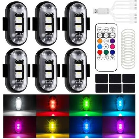 6-teiliges kabelloses LED-Autolicht-Set, 8 Farben, wasserdichte Auto-Taschenlampe mit Fernbedienung für Motorräder, RC-Autos, Fahrräder, Drohnen (1/4)