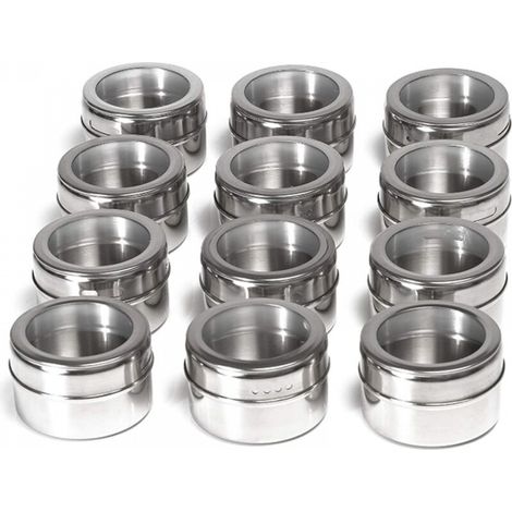 Pots à Épices Magnétique, Set de 12 Boîtes à Épices Magnétiques, Boîte d'Assaisonnement en Acier Inoxydable, pour BBQ Cuisine, Outils de Barbecue (1/5)