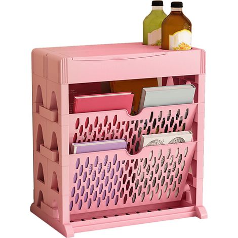 Bücherregal, Aufbewahrungsregal, kleines Bücherregal, Bücherschrank mit großem Fassungsvermögen, leicht zugänglich, für Wohnzimmer und Schlafzimmer, zweireihig, 2-lagig, rosa (1/5)