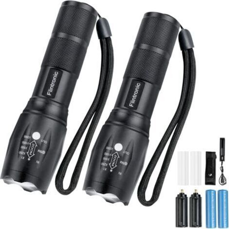 Ultra Powerful LED Torch, 2PCS 3500 Lumens Flashlight with 2 18650 Batteries, USB Charger and Holster, 5 Modes, Waterproof, Shockproof Zoom Long Range for DIY, Camping, and Emergencies (1/5)