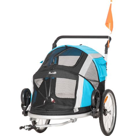PawHut Rimorchio Bici Cani sotto i 30kg con 2 Ingressi e Tettuccio Apribile (1/5)