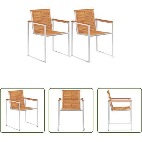 Chaises empilables - Chaises de jardin lot de 2 acacia solide et acier inoxydable (1/5)