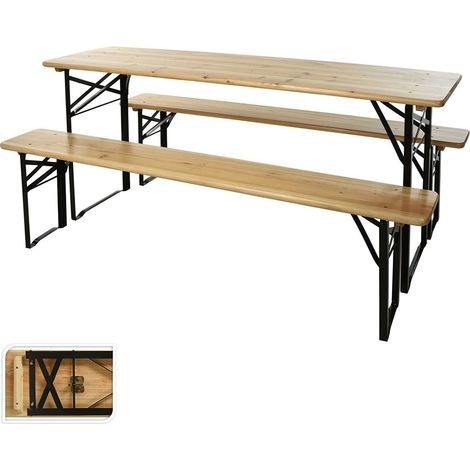 Tisch + 2 klappbare Holzbänke