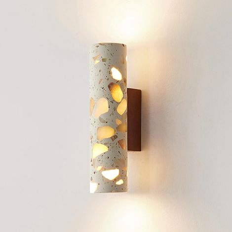 Yellow Terrazzo Wall Sconce, Cement-Like Cylindrical Stwall Light Modern Textured Led Wall Lamp for Bedroom Bedside Living Room Hallway (1/5)