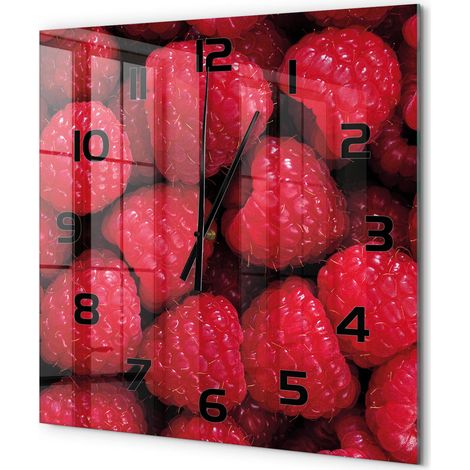 Grande Horloge Murale Carrée Décoration Cuisine en Verre Trempé Silencieuse Moderne Framboises 60x60 cm (1/5)