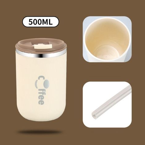 Mug isotherme portable double paroi anti-fuite avec paille, bouteille d'eau en acier inoxydable avec couvercle, mug à café de voyage (1/5)