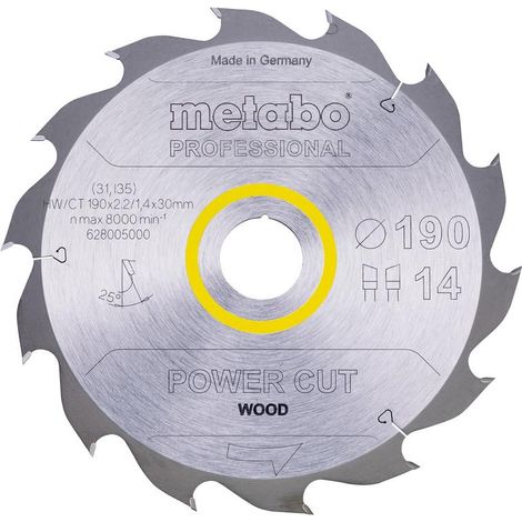 Lama di sega circolare METABO PRO 628005000 - "Power Cut Wood" - HW/CT - 190x2,2x30mm - 14 denti