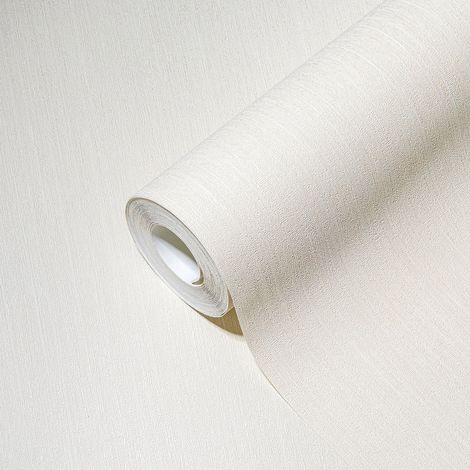 Papier peint blanc uni Papier peint intissé pour salle de bain et chambre en crème blanc discret Papier peint mural uni (1/5)