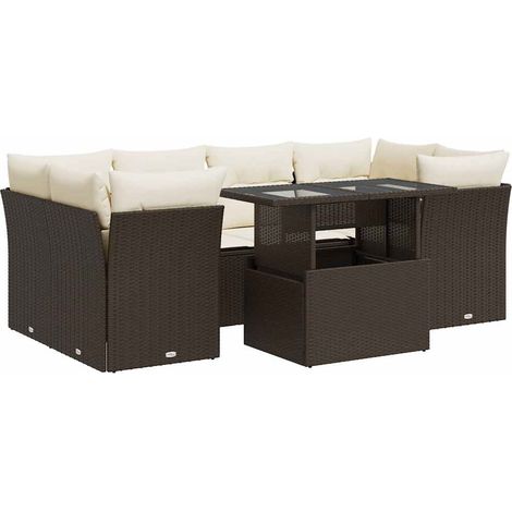 vidaXL Set Divani da Giardino 7 pz con Cuscini Marrone in Polyrattan (1/5)