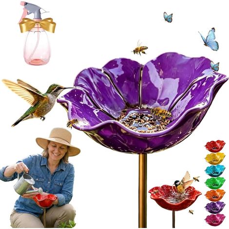 2026 Bain d'oiseaux sur Piquet De Jardin en Métal, Fleur sur Piquet De Jardin, Fleur en Céramique Potion d'abeille, for Abeilles Et Oiseaux, Bol d'alimentation, Votre Jardins Un Rien Temps(A,1) (1/5)