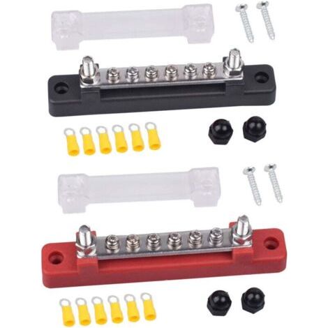 Bloc de Distribution D'alimentation 12V-48V DC Bornier Electrique Barres de Distribution d'Énergie 150A avec 6 x M4 Boulons de Borne pour Voiture Camion Bateau 2 Pièces (Rouge Noir)