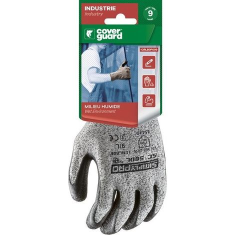 Lotto di guanti antitaglio con palmo rivestito in lattice nero SIMPLY PRO SC580L Taglia 10 - Confezione da 5