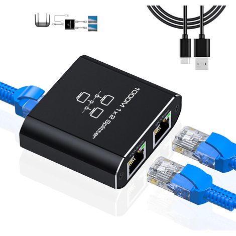 LIEZHUA Ethernet-Gigabit-1-gegen-2-Repeater – Netzwerk-Repeater mit USB-Stromversorgung, anpassbarem Internet RJ45 1000 Mbit/s über Kabel Cat 5/5e/6/7/8 [2 Anschlüsse] (1/5)