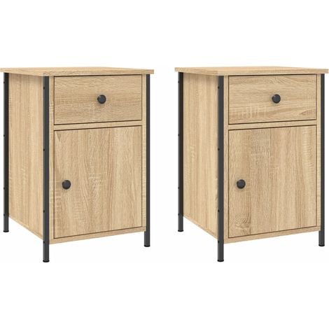 Set 2 comodini con cassetto e vano con anta 40 x 42 x 60 cm in legno ingegnerizzato color rovere e ferro DEC035889