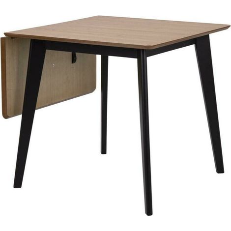Mesa Norsica 484, Roble salvaje + Negro, 76x80x80cm, Alargamiento, Chapa de madera natural, Madera