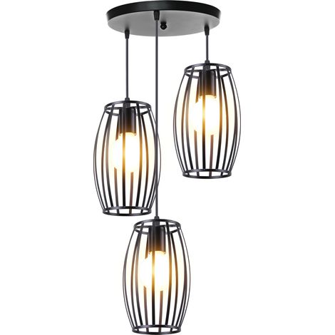Lámparas De Colgar Ovalada 3 Luces Plafones Vintage De Jaula Geométrica Lámparas De Colgar Para Dormitorio, Sala De Estar, Comedor, Cocina Negro
