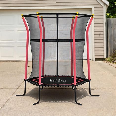 Trampoline 163 cm rouge avec filet de sécurité et porte zippée (1/5)
