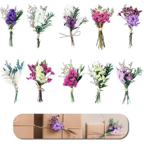 Lot de 10 petits bouquets de fleurs séchées - Décoration naturelle séchée - Pour bricolage, journal intime et album photo (1/5)