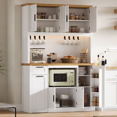 Vitrine, avec tiroirs, étagères réglables, éclairage led, 120 x 40 x 182 cm, MDF, bois naturel (1/5)