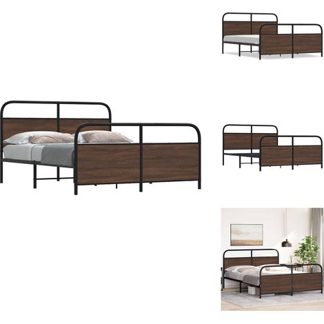 Cadre de lit en métal sans matelas chêne marron 150x200 cm - Cadre De Lit - Cadres De Lit - Meuble De Chambre À Coucher - Lit (1/5)