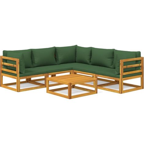 Maison Exclusive - Set Salotto da Giardino 6pz con Cuscini Verdi in Legno Massello