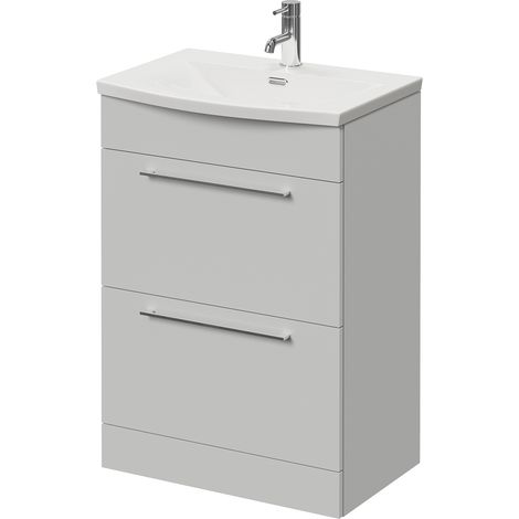 Napoli 390 Gloss Grey Pearl 600mm 2 Drawer Vanity Unit with Arc Basin - 600mm - Chrome 320mm Handle
