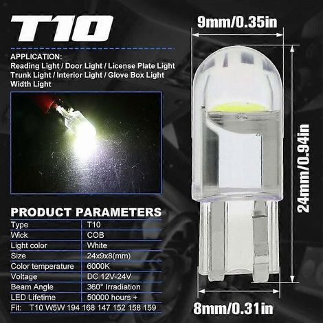 30 Stück LED-Autolampen COB-Ersatzlampen, 168 LED-Lampen, LED-Innenraumbeleuchtung für Autos, W5W LED-Lampe, LED-Lampen für Autos () (1/4)