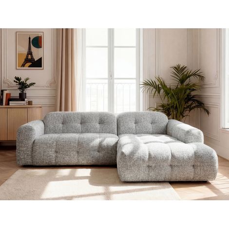 BOBOCHIC - Canapé d'angle fixe LAURA tissu chiné Angle droit Gris clair (1/5)