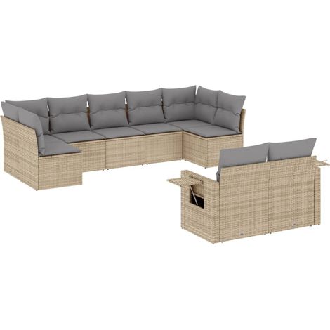 Maison Exclusive - Set Divano da Giardino 9 pz con Cuscini Beige in Polyrattan (1/3)