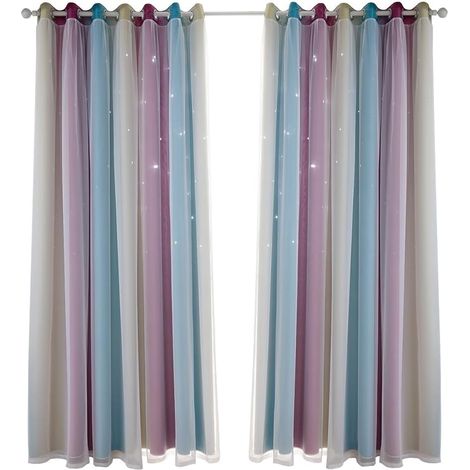 Rideaux Occultants étoiles Colorées, Design Double Couche pour Chambre de Filles, Salon, Rideaux de Fenêtre en Tissu Polyester Isolant (Violet 53" L x 85" L) (1/5)