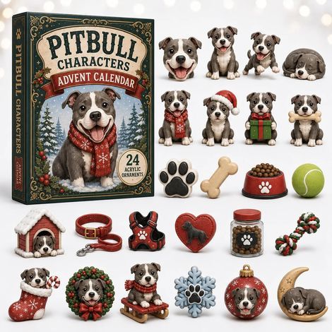Pitbull dans la neige calendrier avent 2026 2D boîte surprise