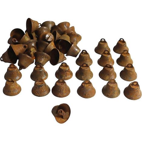 50 mini clochettes de Noël, clochettes artisanales pour la confection de couronnes, clochettes décoratives pour les fêtes (aspect rouillé, 2,5 cm) (1/5)