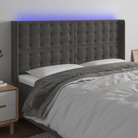 vidaXL Tête de lit à LED Gris foncé 183x16x118/128 cm Velours (1/5)