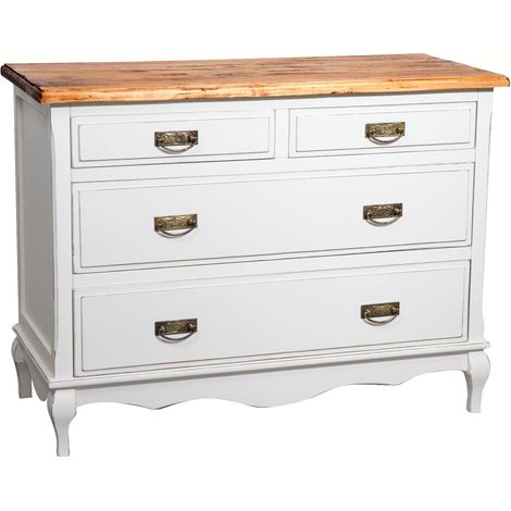Buffet campagnard  en bois massif  de tilleul structure antique blanche plan finition naturelle L107xPR47xH80 cm (1/5)